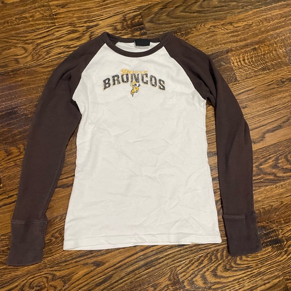 NFL Tops - NFL Women's Broncos Long Sleeve Tee - Brown and White